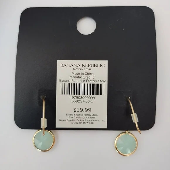 Banana Republic Factory Store Gold Tone Earrings With Aquamarine Colored Crystal - Picture 2 of 4